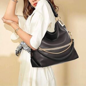 Black soft pebbled vegan leather blinged out hobo bag LARGE with gold hardware